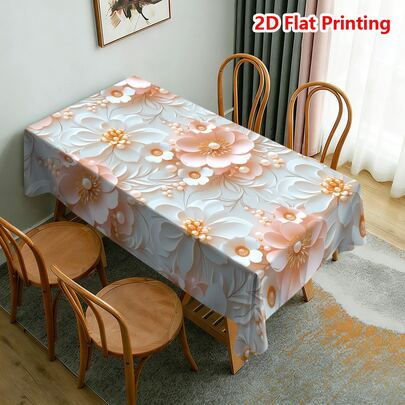1 pieza Mantel de mesa con impresión plana 2D de flor de lujo, cubierta de mesa de poliéster para fiesta, boda, picnic, cena, decoración, apto para cocina, comedor, patio, picnic, jardín, interior y exterior