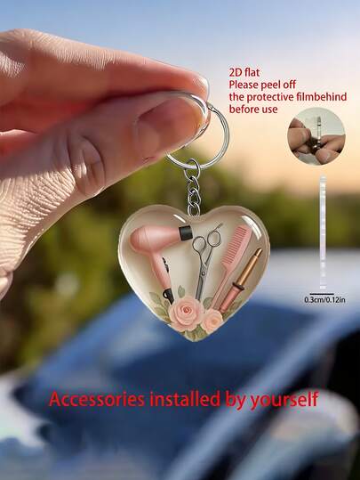 2D Flat Heart-Shaped Hair Accessory Acrylic Keychain/Keyring - Personalized Acrylic Decor, Creative Thanksgiving Design Decor, Suitable For Decorative Friends, Great For Home And Holiday Decor, Birthday And Party Gifts