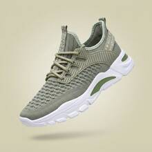 Tenis para hombre tenis de hombre deportivos casuales de malla transpirable ligeros zapatos para hombre con amortiguación y suela antideslizante calzado deportivo cómodo de moda estilo urbano con cordones y diseño texturizado frescos y resistentes para entrenamiento caminar correr uso diario versátiles - Verde - Ver 3
