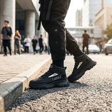 Botas de Montaña para Hombre Tenis para Hombre de PU con Suela de Goma Antideslizante Zapatos para Hombre Estilo Casual de Moda Urbana Tenis de Bota con Cordones y Suela Gruesa Cómodos y Transpirables para Senderismo y Caminar Calzado Deportivo Versátil con Diseño de Costuras y Alta Resistencia - Negro - Ver 7