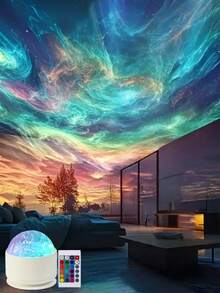 1pc 16-Color Northern Lights Wave Ripple LED Ambient Projector Light, USB Powered, Galaxy Starry Sky Projector, Bedroom Night Light, Suitable For Bedroom, Living Room Or Office Decor, Suitable For 14+ Teenagers, Wall Lamp - Multicolor - View 6