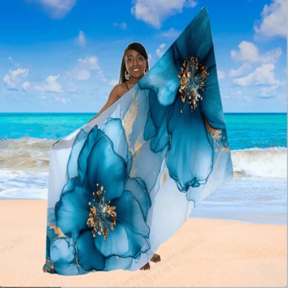 1 pieza Pareo de playa con estampado floral, toalla de playa decorativa, falda de playa, semitransparente, elegante, falda pareo de playa versátil, ropa de baño para mujer