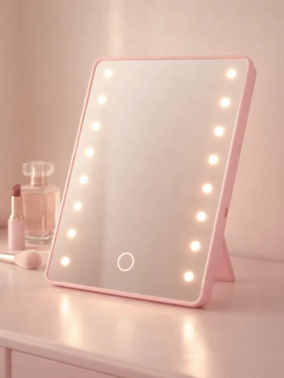 LED化妆镜，带3种照明模式的化妆镜，桌面化妆镜，双电源供电，LED化妆镜，旅行化妆镜，便携式宿舍/办公桌化妆镜