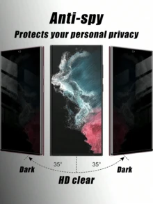 隐私防窥钢化玻璃屏幕保护膜 2 片装 防刮防震 适用于 Galaxy S26/S26 Plus/S26 Ultra/S21/S22/S23/S24/S25 Ultra/S25 Edge 系列 易于安装 防指纹 隐私玻璃膜 适合作为生日、复活节、圣诞节、送给家人朋友的春季礼物 - 黑色 - 查看 3