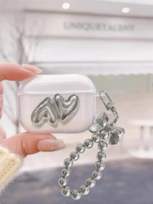 3D Double Heart Bow Shaped Earphone Protective Case, Suitable Compatible With Apple Devices, Perfect Gift For Valentine's Day And Best Friends - Clear - View 1