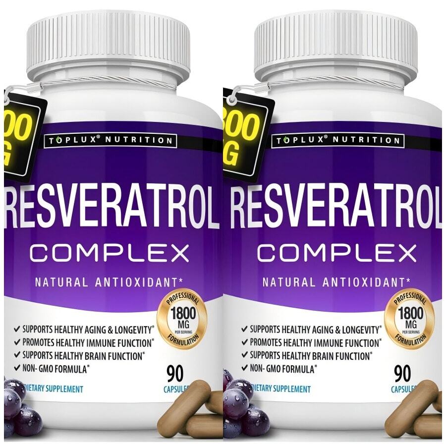 Miriyalyad Resveratrol Supplement 1800 Mg Antioxidant Complex - Highly Potent Natural Trans-Resveratrol Pills For Healthy Aging, Overall Health Support, Immune System, Brain Function, For Men Women, 90 Capsules - 2PCS - 查看 1