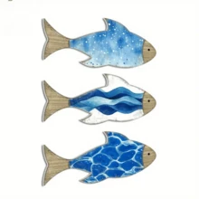 3件組藍色魚木製牆面裝飾套裝，夏季海洋主題牆面裝飾，門飾，藍色房間裝飾，海洋動物家居裝飾，房間裝飾，臥室裝飾，浴室裝飾（含背膠貼） - 藍白色 - 查看 10