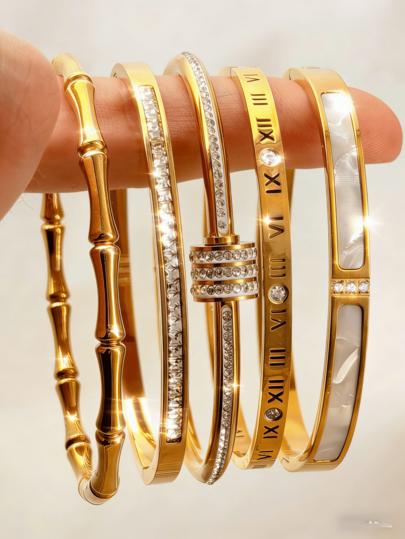 18K Gold Plated Stainless Steel Bracelet, Decorated With Roman Numerals And Elegant Designs - Fashionable Jewelry Suitable For Men And Women, Ideal As Holiday Gifts, Party Accessories, And Casual Outfits