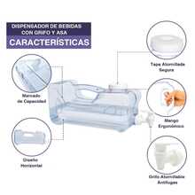 Dispensador de Agua para Nevera con Grifo y Asa, Garrafa de Plástico Transparente Reutilizable para Bebidas Frías, Dispensador Portátil Resistente, Disponible en Varias Capacidades - Celeste - Ver 2