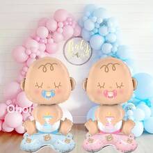 2 Stücke Geschlechts-Enthüllungs-Party Dekorationen mit ausdrucksstarken Augen, Mund und Füßen - zarte rosa und blaue Luftballons, stabiler Sockel, geeignet für Taufe, Hochzeit, Geschlechts-Enthüllungs-Party - kompatibel mit Luftballonbögen - Übersicht 1