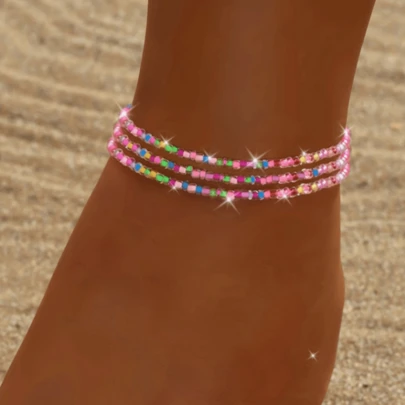 Set de 2 pulseras de tobillo elásticas con cuentas de vidrio de estilo bohemio y coloridas, un accesorio versátil para playa y vacaciones, un regalo perfecto para complementar atuendos casuales, de fiesta y de vacaciones para mujeres