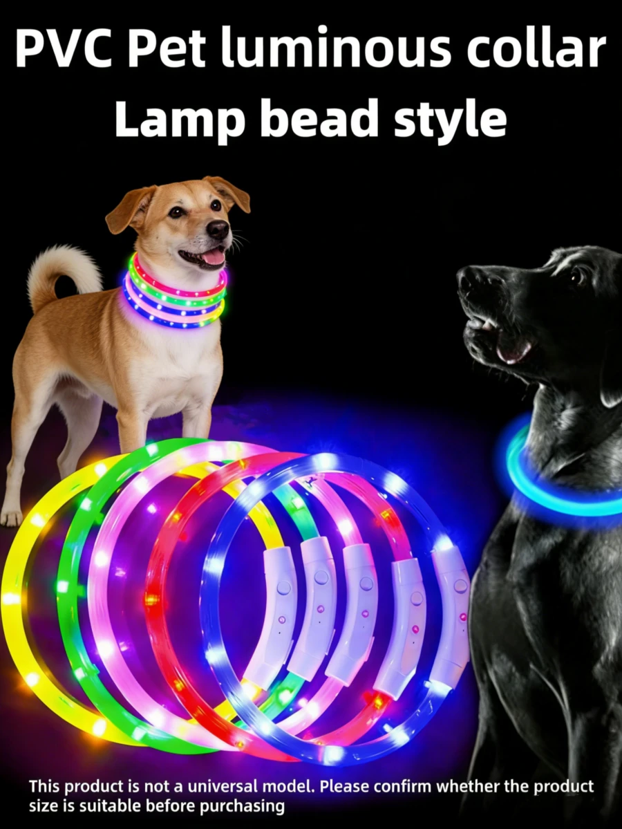 1pc USB Rechargeable LED Illuminated Dog Collar, With 3 Lighting Modes, Ensures Pet Safety At Night, Suitable For Small To Large Dogs & Cats, Ideal For Cat/Dog Owners. Length Can Be Trimmed, Please Confirm Size Fits Your Pet Before Purchase, Adjust Usage Range Based On Pet Weight To Avoid Damage.