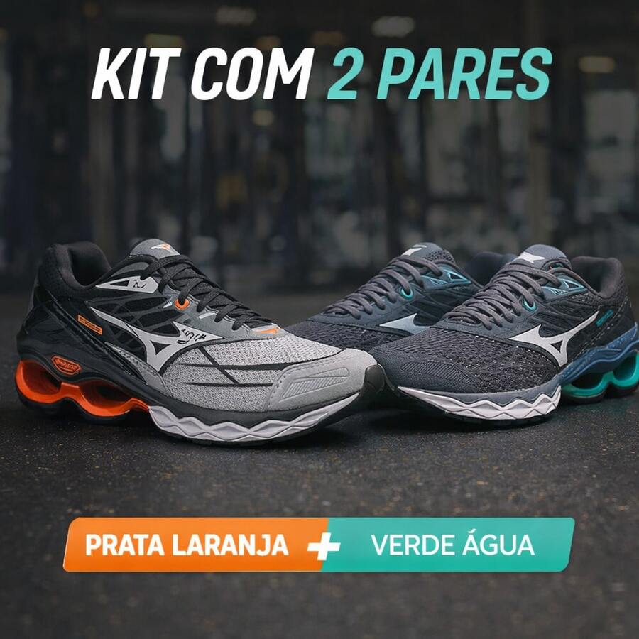 Kit Of 2 Men's Wave Creation 20 Gym Shoes For Walking And Gym Use. - Silver Orange + Aqua Green - View 1