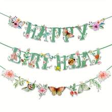 1 Set Sage Green Happy Birthday Spring Banner With Butterflies And Flowers - All-Season Versatile Party Decoration - View 1