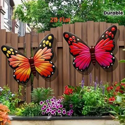 2pcs 8*6 Inch Wooden Butterfly Decor, Handcrafted Wooden Artwork For Indoor/Outdoor Garden Fence, Hanging Decorative Art, Signage And Plaque, Home Decor, Woodcraft, Nature-Inspired Design, Durable Wooden Product, Hanging Decoration, Home Decor, Gardening Enthusiasts
