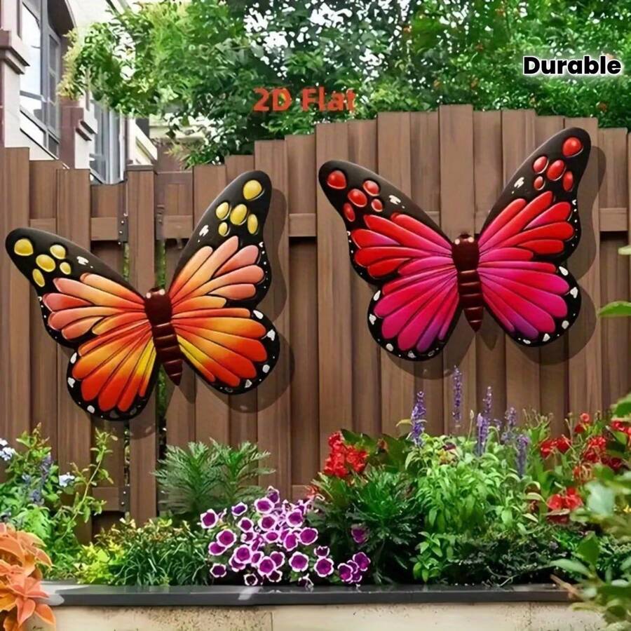 2pcs 8*6 Inch Wooden Butterfly Decor, Handcrafted Wooden Artwork For Indoor/Outdoor Garden Fence, Hanging Decorative Art, Signage And Plaque, Home Decor, Woodcraft, Nature-Inspired Design, Durable Wooden Product, Hanging Decoration, Home Decor, Gardening Enthusiasts - Two Wooden Butterfly Hanging Signs - View 1