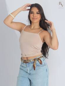 Kit Of 2 Women's Cropped Tank Tops, Basic Summer Style, Spandex - Black/Nude - View 2
