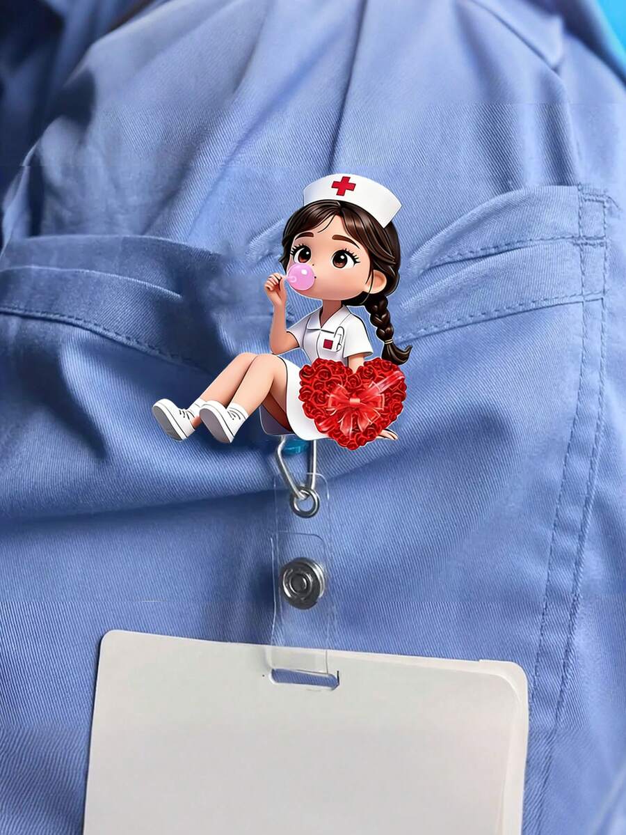 2D亚克力扁平护士证卡套 - 可伸缩证件卷轴,耐用标签,适用于医学生和护理从业人员 - 耐用PMMA材质工作场所身份识别证件套 | 设计新颖 | 耐用亚克力护士配件,返校教师礼物 - 彩色 - 查看 1