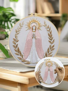 DIY Embroidery Kit With Water-Soluble Fabric. Includes Needle, Threads, Hoop & Pre-Printed Fabric. Beginner-Friendly. Great For Thanksgiving/Christmas Gifting. Perfect For Wall Decor Or Gifts. 20x20cm/7.9x7.9in. - 20X20cm - View 5