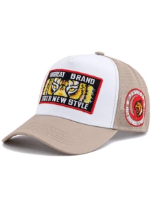 JZML 1pc Unisex Tiger Eye Letter Embroidered Trucker Cap - A - View 15