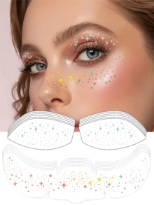 12 Stück glitzernde Augen-Tattoo Aufkleber, glänzende Sterne & Sommersprossen Gesichts-Hologramm Tattoo Aufkleber, wasserfeste glitzernde Augen-Make-up Aufkleber geeignet für Musikfestivals, Partys, Dates, Karneval - Verschiedenfarbig - Übersicht 11