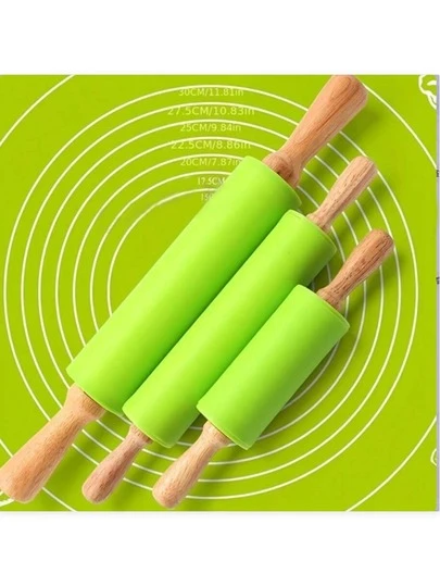 1pc Silicone Rolling Pin With Wooden Handle, Suitable For Non-Stick Dough Kneading And Baking, Applicable For Pizza, Pie, Cookie, Dumpling, Noodle And Other Kitchen Appliances, Tools And Accessories