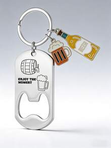 One Beer Bottle Opener Stainless Steel Keychain Engravable DIY Pendant Gift For Boyfriend Father's Day - Multicolor - View 1