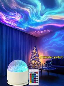 1 pieza Proyector de luz mini de 16 colores, lámpara de olas de luces del norte con control remoto, luz de ambiente multicolor para un dormitorio acogedor, ideal para la decoración de Acción de Gracias y Navidad, crea un espacio confortable, lámpara de proyección mini, iluminación decorativa - Multicolor - View 5