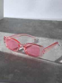 1副男女通用时尚Y2K风格沙滩夏季方形镜框百搭个性拍照日常时尚眼镜 - 紅色 - 查看 5