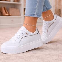 Colorful Sneakers - Casual Fashion, Everyday Style, Low Top - On  - Extremely Comfortable And Lightweight - White/Silver - View 8