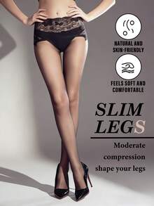 High Waist Lace Trim Pantyhose, 360° Seamless Silky Stockings, Women's Sexy Ultra-Thin Elastic Tights - Multicolor - View 7