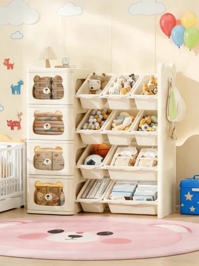 折りたたみ式収納キャビネット　学生寮の必需品　組み立て不要の収納ラック　大容量で分類収納が可能　狭いアパートのスペースを有効活用　持ち手付きで持ち運びに便利　様々なシーンで使える収納キャビネット1個pp材質ホルムアルデヒドフリーの収納棚と引き出しが一体となった子供用おもちゃ収納棚、大容量省スペースの子供用本棚、戸棚、物置棚を分類収納し、空間をスムーズに整理できる実用的な収納家具（3階と4階からお選びいただけます）