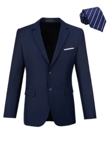 Herren 2-teiliges Anzug-Set Slim-Fit Formeller Blazer & Gestreifte Krawatte Für Geschäftstreffen Hochzeitsanlässe Tägliche Arbeit Veranstaltungen Soziale Reisen Looks - marineblau - Übersicht 4