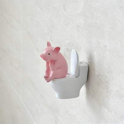 1pc Creative Cute Pig Toilet Figurine, Realistic Animal Model, Suitable For Home Decor, Desktop Ornament, Unique Gift, Bathroom Decor, Cartoon Delicate Gift For Girlfriend, Birthday, Easter, Random Color