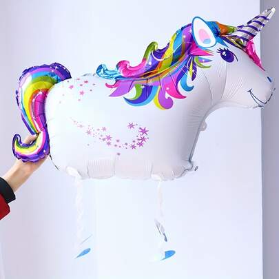 1个独角兽和彩虹小马造型的铝箔气球，适合派对、生日庆祝和夏季聚会。