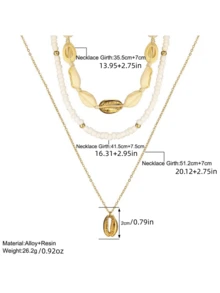 3pcs/Set Fashion Shell Beaded Woven Necklace, Suitable For Beach, Vacation, Party And Daily Wear - Beige - View 2