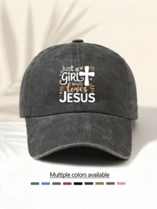 Mũ lưỡi trai đã qua sử dụng, in chữ "Just A Girl Who Loves Jesus", phong cách cổ điển Mỹ tối giản, thời trang thường ngày đa năng, phụ kiện chất lượng cao cho mọi mùa, món đồ thời trang thiết yếu unisex phù hợp cho các hoạt động ngoài trời, mùa hè, bãi biển, kỳ nghỉ. - Mũ đã rửa - Xem 3