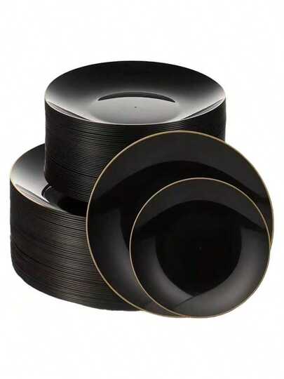 100 Stück/Set Premium elegante schwarze wiederverwendbare Teller, mikrowellen- und spülmaschinenfest, geeignet für Partys, Outdoor, Zuhause oder im Restaurant, ideal für Salat, Dessert, Sandwich, Vorspeise, Steak, Pasta, Kuchen oder Brot, hervorragend für Weihnachten, Halloween, Ostern, Valentinstag und andere Feiertage