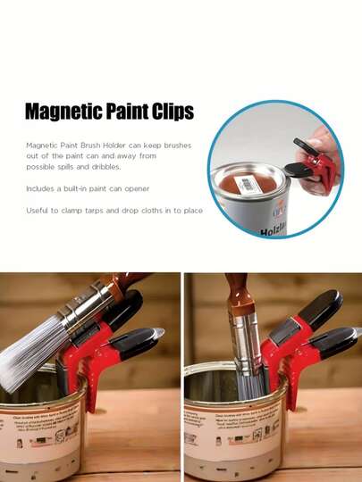 1pc Durable Plastic Paint Brush Holder With Can Opener, Compact Multipurpose Design For Painting Projects, Securely Attaches To Paint Cans Or Buckets, Convenient For Use And Storage