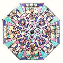 Stained Glass Style Transparent Umbrella - Romantic Poetic Folding Design, 8 Durable Ribs, Automatic Open/Close, Plastic Handle, Outdoor Travel Essential, 1pc/Pack - Multicolor - View 4