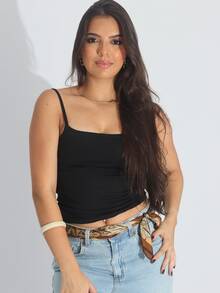 Kit Of 2 Women's Cropped Tank Tops, Basic Summer Style, Spandex - Black/Nude - View 5