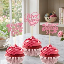 12/24 piezas de Toppers para cupcakes con purpurina rosa "Feliz Día de la Madre", decoraciones de pastel con forma de corazón, los mejores suministros para fiestas del Día de la Madre, decoración de mesa de postres para celebración del Día de la Madre - Día de la Madre - Ver 6
