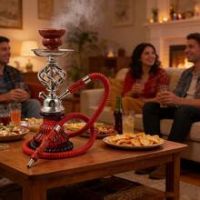 New Portable Hookah Set (Includes Hookah Bowl, Hose, Charcoal Tray, Tongs), Narguile Shisha Brand-New High-End 1-Tube, 2-Tube, And 4-Tube High-Capacity Hookahs, Premium Complete Glass Hookah With Acrylic Stem, Metal Hose And Accessories, No Electricity Required, Back To School Supplies, Gifts For Valentine's Day, Father's Day, Friends, Suitable For Bars, Nightclubs, KTV, Home And Restaurants - 1管紅色 - 查看 5