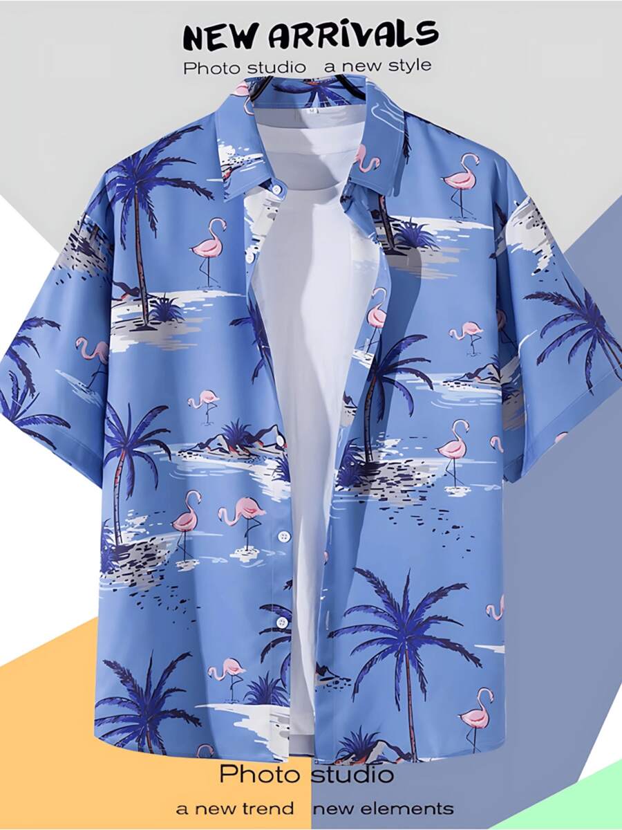 Sailing Anchors Palm Trees And Surfboards Symbolize The Spirit Of Ocean Exploration And Freedom Men's 3D Printed Adventure Short Sleeve Hawaiian Shirt Casual Beachwear - A508D-AT22631 - 查看 1