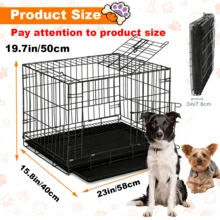 Double Door Bold Dog Cage Foldable Metal Wire Dog Cage, With Partitions And Leak-Proof Tray, Protective Feet And With Isolation Net - With Door Lock, Pet Kennel, Multiple Sizes Suitable For Indoor, Outdoor, Travel Metal Cage - Black - View 10