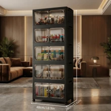 Black Folding Storage Cabinet With Wheels And Clear Doors - 3-Tier Stackable Organizer, Collapsible Plastic Rolling Storage Cart For Kitchen, Bathroom, Living Room, Bedroom & Closet, Space-Saving Mobile Unit With Transparent Front And Locking Casters For Toys, Snacks, Books & Household Items, Black Finish (Multiple Layer Configurations Available) - View 14