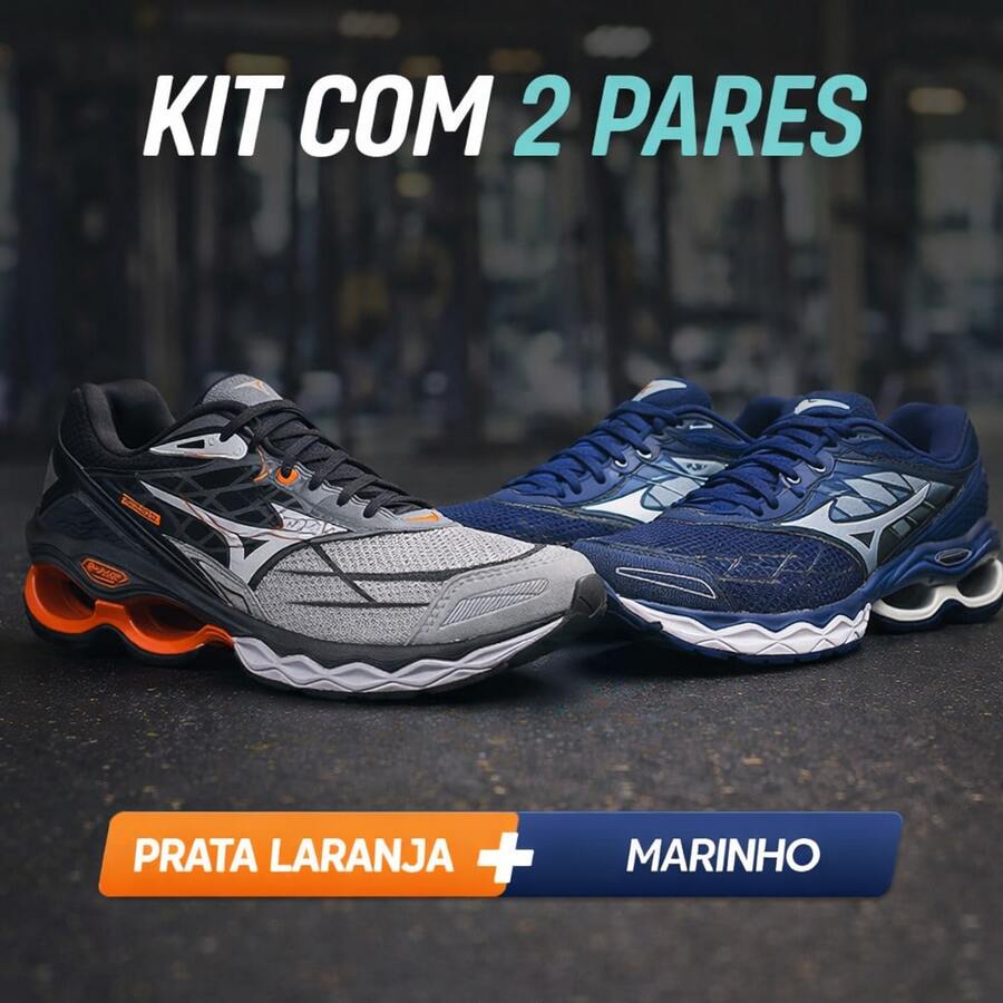 Kit Of 2 Men's Wave Creation 20 Gym Shoes For Walking And Gym Use. - Silver Orange + Navy - View 1