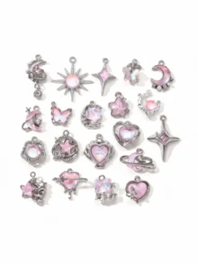 10/20pcs Random Pink Y2K Style Butterfly, Sun, Moon Enamel Pendant For DIY Necklace, Bracelet And Jewelry Making - Pink - View 1