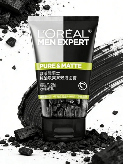 L’Oreal Paris 50ml Limpiador espumoso purificante con carbón de L'Oreal para hombres, limpieza profunda con carbón activo, contracción de poros, control de grasa duradera, gel de limpieza facial para hombres