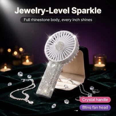 Rhinestone Crystal Handheld Fan Mini Portable Rechargeable Fan USB-C Cordless Personal Cooling Fan For Makeup & Commuting Spring Travel Outdoor Party Gift